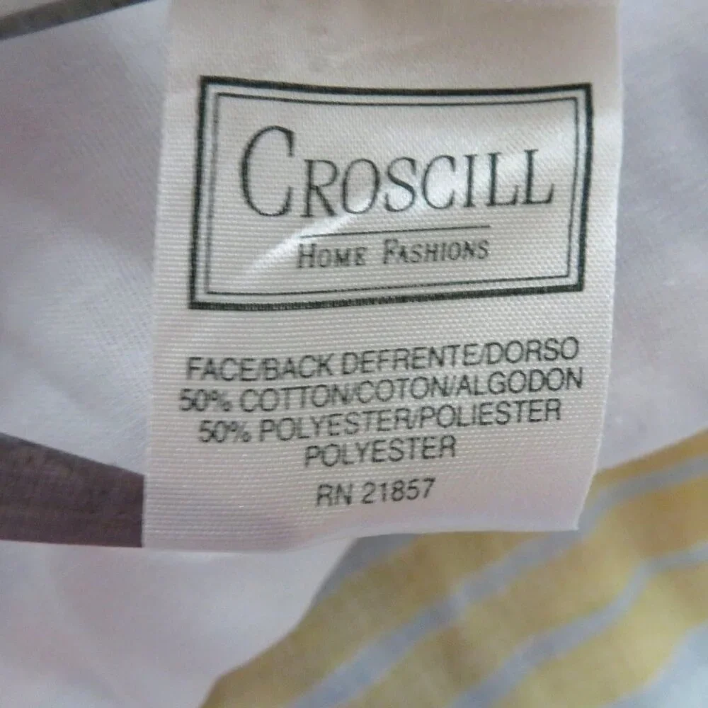 Vintage Croscill Fiesta Bed Skirt Queen Size Floral Striped Yellow Blue Roses